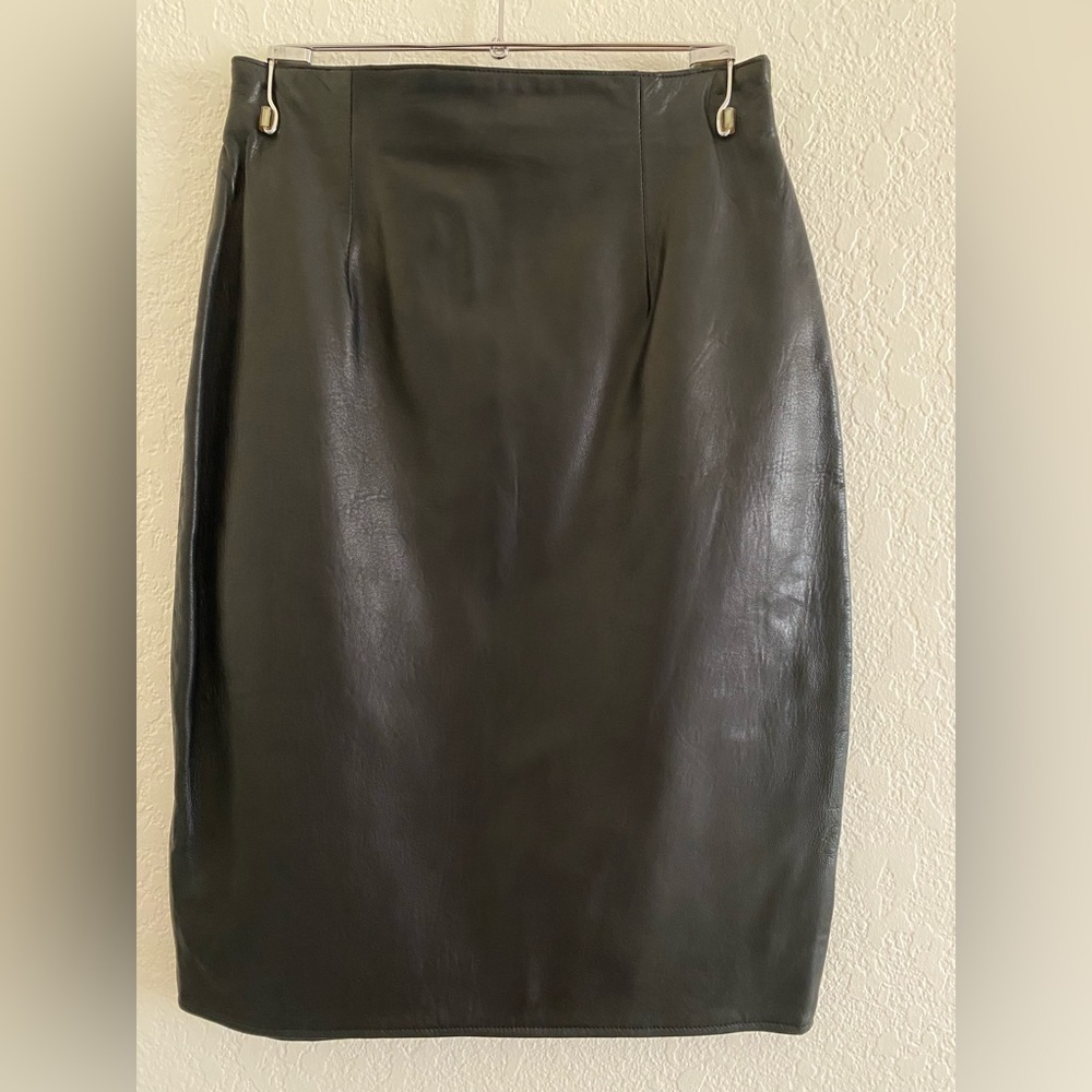 Golden bear black leather midi skirt